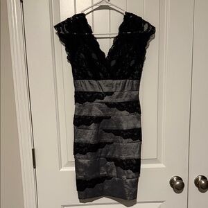 Betsy & Adam Elegant Black and Gray Lace Dress